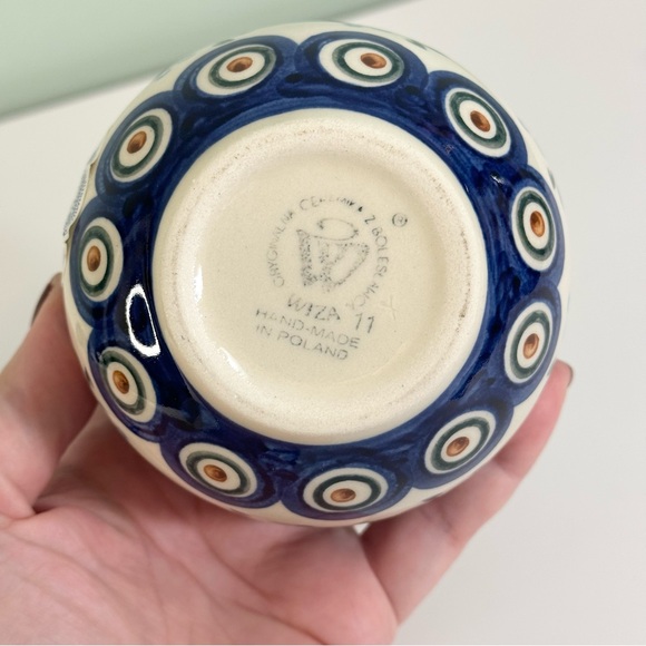 Boleslawiec Polish Pottery Easter Egg Container Candy 5” Handmade White Blue - Picture 10 of 10